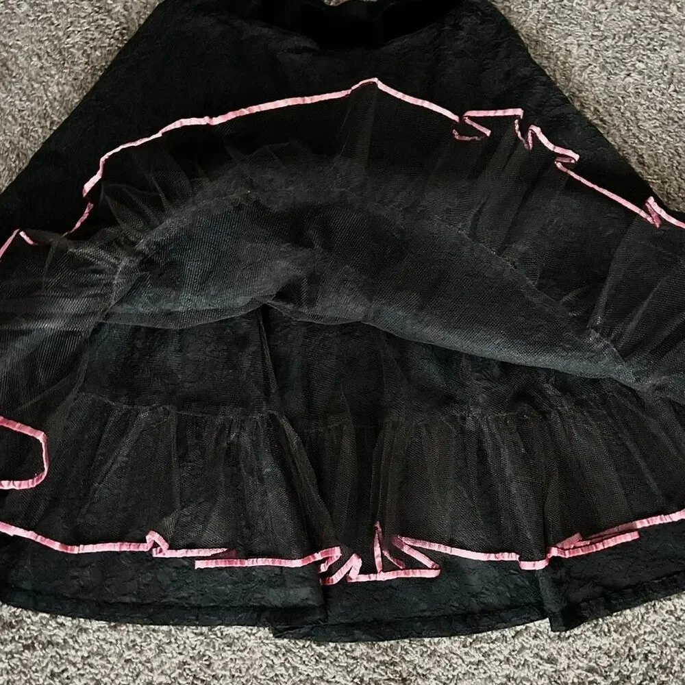 1950s Smart Set Sportswear Black Brocade Full Skirt Tulle Petticoat Velvet Waist